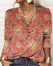 Load image into Gallery viewer, Women's Ethnic Print V-Neck Long Sleeve Loose T-Shirt
