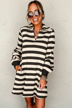 Load image into Gallery viewer, Classic Contrast Black Striped Collar Long Sleeve Mini Dress Stylish &amp; Trendy Casual Dress for Women
