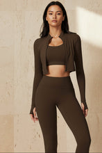 Load image into Gallery viewer, Women's High-Waist 3-Piece Athletic Set – Long Sleeve Jacket, Sports Bra &amp; Leggings
