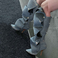Load image into Gallery viewer, Stud Pleated Cowboy Boots : Pointed Toe High Heels
