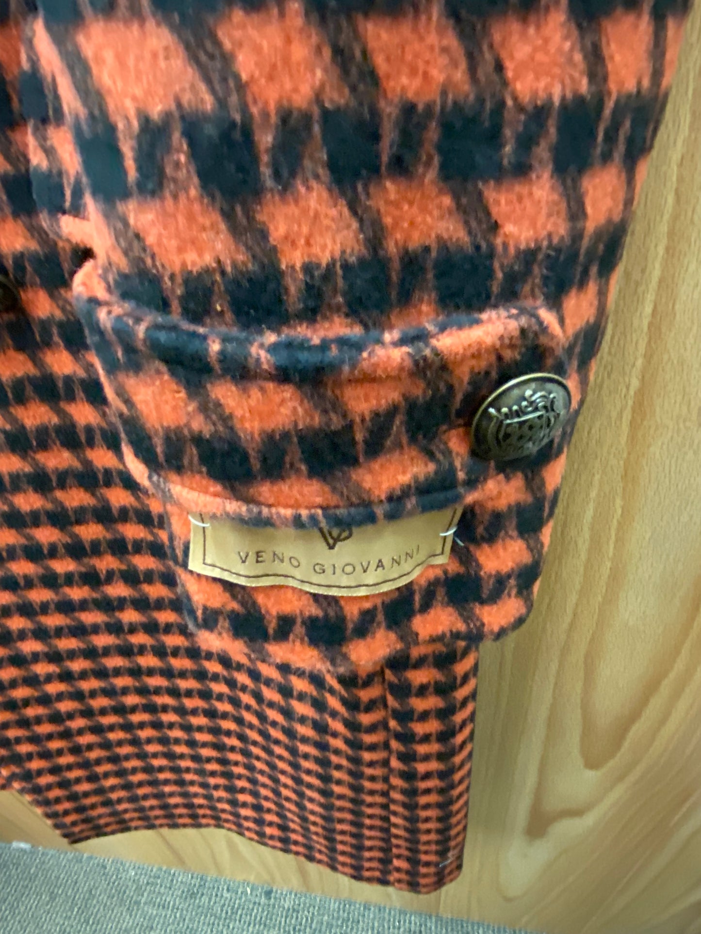 Veno Giovanni CB-8 Rust Houndstooth  Double breasted 100% Wool Overcoat/Topcoat