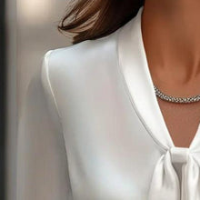 Load image into Gallery viewer, Elegant Satin Ribbon Blouse — Long Sleeve Button-Down Work Shirt
