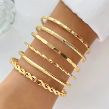 Load image into Gallery viewer, MANDOTOS Bohemian Metal Chain Bracelet Set For Women Geometric Gold Color Thick Link Bangles Six Piece
