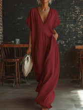 Load image into Gallery viewer, Women's Deep V-Neck Batwing Sleeve Lace-Trim Kaftan Maxi Dress

