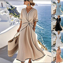 Load image into Gallery viewer, Striped Print Maxi Dress – Short Sleeve Beach Vacation Dress
