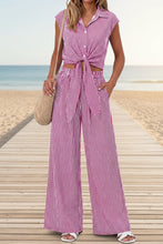 Load image into Gallery viewer, Women's Striped Button-Front Sleeveless Shirt &amp; Wide-Leg Pants Set
