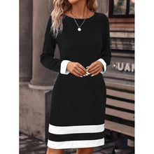 Load image into Gallery viewer, Fitted Color-Block Long-Sleeve Dress with Round Neckline
