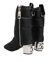 Load image into Gallery viewer, Dolce &amp; Gabbana Black Padded Mid Calf Logo Heel Boots Shoes
