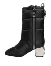 Load image into Gallery viewer, Dolce &amp; Gabbana Black Padded Mid Calf Logo Heel Boots Shoes
