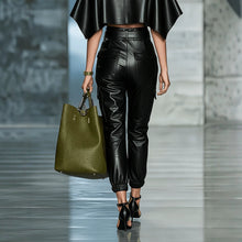Load image into Gallery viewer, Women's PU Leather Streetwear Pants – Elastic Waist Side Pocket Full Length Trousers
