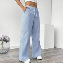 Load image into Gallery viewer, Women's Striped Print Straight Wide Leg Pockets Pants Casual Long Pants
