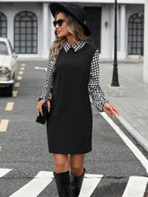 Load image into Gallery viewer, Timeless Black Collared Neck Long Sleeve Mini Dress Vintage Design Classic Women Dress

