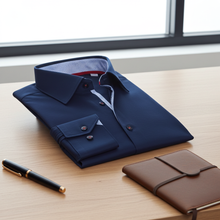 Load image into Gallery viewer, Paul// Cotton Knit-Stretch Button-Up Shirt With Contrast Details // Navy // Tailored Fit (Fitted)
