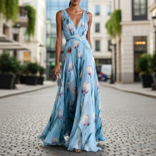 Load image into Gallery viewer, Women's Tulip Print Sleeveless Deep V-Neck A-Line Maxi Dress – 7 Colors

