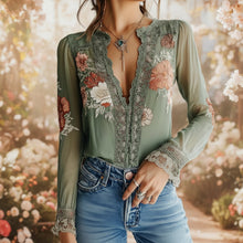 Load image into Gallery viewer, Women’s V-Neck Floral Print Blouse
