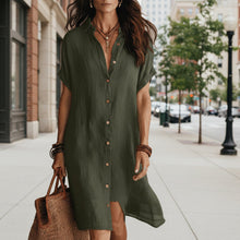 Load image into Gallery viewer, Women's Buttoned Midi Shirt Dress – Short Sleeve
