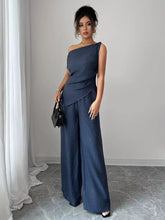 Load image into Gallery viewer, One-Shoulder Asymmetric Top &amp; Wide-Leg Pants 2-Piece Set – Women's Elegant Co-ord Suit
