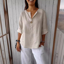 Load image into Gallery viewer, Women's V-Neck Long-Sleeve Button Top – Loose Fit Casual Blouse
