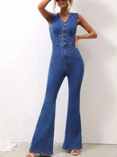 Load image into Gallery viewer, V-Neck Sleeveless : Denim Jumpsuit
