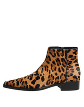 Load image into Gallery viewer, Dolce &amp; Gabbana Brown Leopard Calf Fur Ankle Boots Shoes
