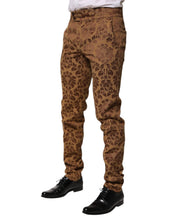 Load image into Gallery viewer, Dolce &amp; Gabbana Brown Floral Jacquard Men Skinny Trouser Pants
