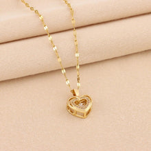 Load image into Gallery viewer, Double-Layer Love Necklace - Rhinestone Titanium Steel Pendant
