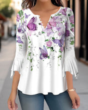 Load image into Gallery viewer, 🌸 Asymmetrical Spike Button 3/4 Sleeve T-Shirt – Effortless Chic
