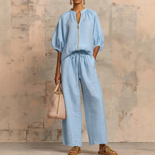 Load image into Gallery viewer, Women's Casual Loose Zipper Round Neck Wide-Leg Pants Set
