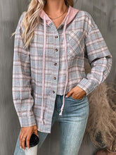 Load image into Gallery viewer, Plaid Buttoned Long Sleeve Hooded Jacket for Women – Cozy &amp; Stylish Cotton-Blend Outerwear
