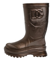 Load image into Gallery viewer, Dolce &amp; Gabbana Metallic Bronze Pull On Rain Boots Shoes
