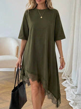 Load image into Gallery viewer, Women's Lace Trim Asymmetric Three-Quarter Sleeve Dress
