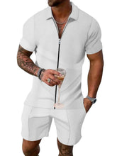 Load image into Gallery viewer, Men's Plus Size Zip Up Short Sleeve Top and Shorts Set

