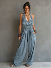 Load image into Gallery viewer, Women's V-Neck Halter Jumpsuit – Sleeveless Open Back Waist-Cinching
