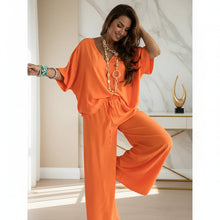 Load image into Gallery viewer, Women's V-Neck Batwing Top &amp; Drawstring Wide-Leg Pants Two-Piece Set
