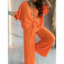 Load image into Gallery viewer, Women's V-Neck Batwing Top &amp; Drawstring Wide-Leg Pants Two-Piece Set
