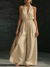 Load image into Gallery viewer, Women’s V-Neck Halter Neck Wide-Leg Jumpsuit
