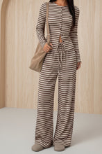 Load image into Gallery viewer, Women's Stripe Fitted Button-Front Crop Top &amp; Drawstring Wide-Leg Pants Set
