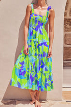 Load image into Gallery viewer, Long Floral Tie-Shoulder Smocked Midi Dress Perfect For Vacation &amp; Summer Days
