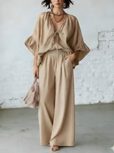 Load image into Gallery viewer, Women's Loose-Fit V-Neck Top &amp; Wide-Leg Pants Two-Piece Set
