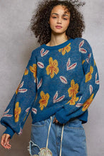 Load image into Gallery viewer, POL Floral Pattern Round Neck Balloon-Sleeve Sweater
