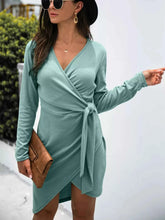 Load image into Gallery viewer, Surplice Long Sleeve Side Tie Dress

