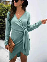 Load image into Gallery viewer, Surplice Long Sleeve : Side Tie Dress
