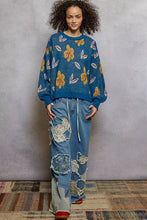 Load image into Gallery viewer, POL Floral Pattern Round Neck Balloon-Sleeve Sweater
