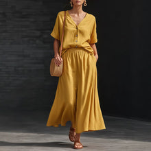 Load image into Gallery viewer, Women's V-Neck Button-Up Top &amp; Long Skirt Set
