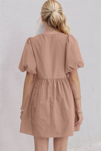 Load image into Gallery viewer, Elegant Ruched Puff Sleeve Mini Dress Vintage Bow Detail Cute Short Dress for Women
