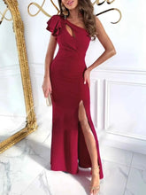 Load image into Gallery viewer, Cutout One Shoulder Ruffle : Split Dress
