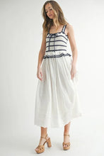 Load image into Gallery viewer, Crochet Stripe Knit Eyelet Mix Midi Dress – Crochet Midi Dress, Stripe Knit Dress, Eyelet Mix Dress, Trendy Midi Dress, Versatile Midi Dress
