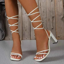 Load image into Gallery viewer, Stylish Lace-Up Block : Heel Sandals..
