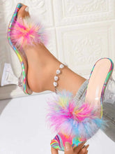 Load image into Gallery viewer, Fluffy Pom-Pom : Block Heel Sandals
