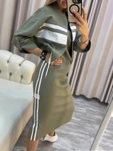 Load image into Gallery viewer, Women's Zip-Up Bomber Track Jacket &amp; Bodycon Midi Dress Set
